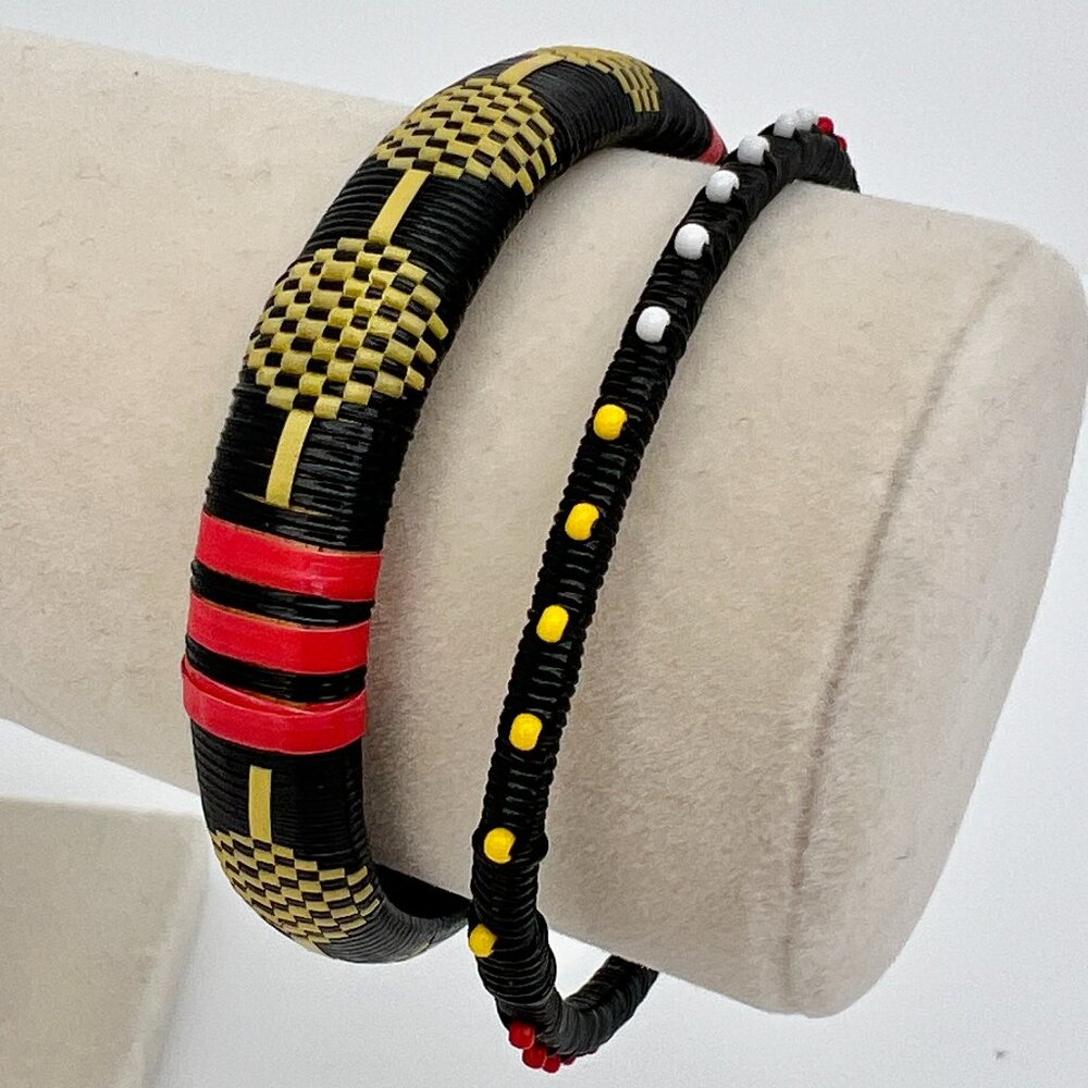 Recycled Plastic African Tuareg Woven Bangle Set of 2 Handcrafted Bracelets